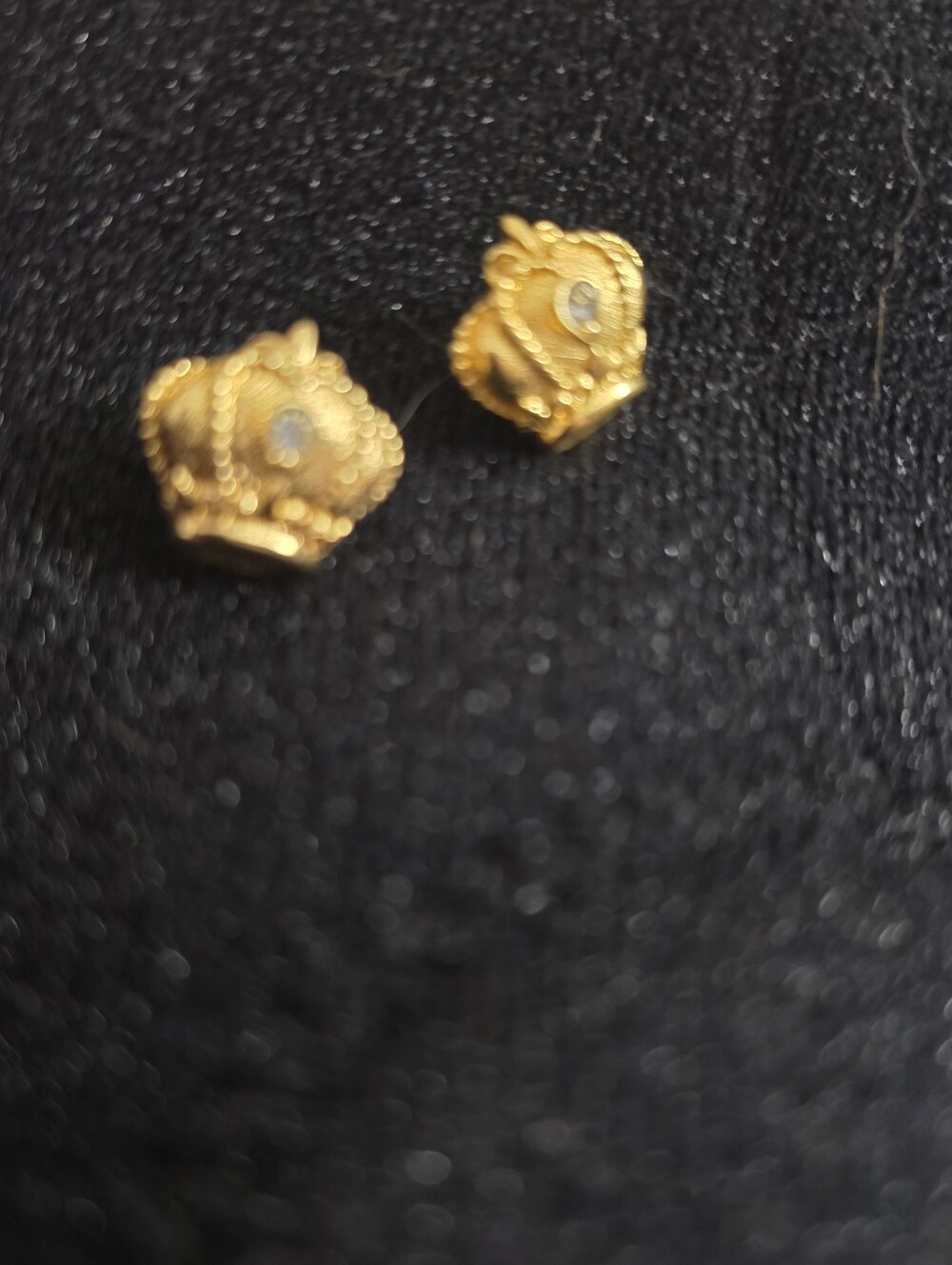 Avon Gold Crown Stud Earrings with Clear Accent